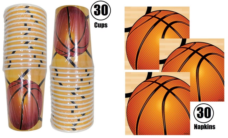Oojami Serves 30 Guests 9" Dinner & 7" Dessert Plates, 9 oz Cups, 3-Ply Napkins - Complete Tableware Set for Kids' and Adults Sports-Themed basketball Birthday Parties & Events - Image 4